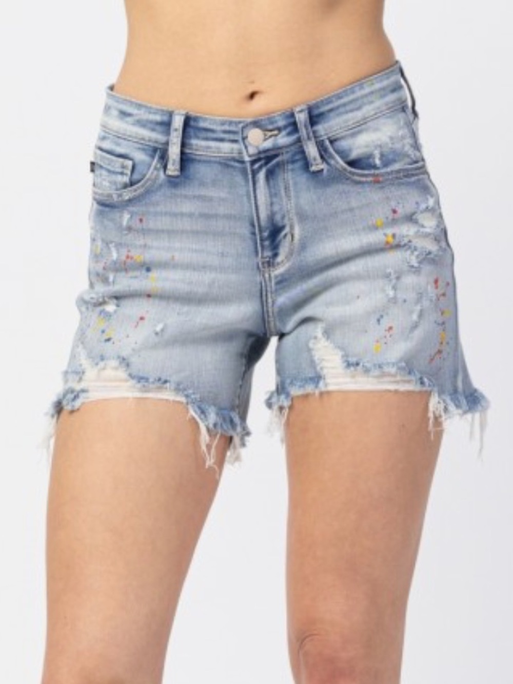 Judy Blue Distressed Paint Splatter Denim Shorts Light Wash XL NWT Festival